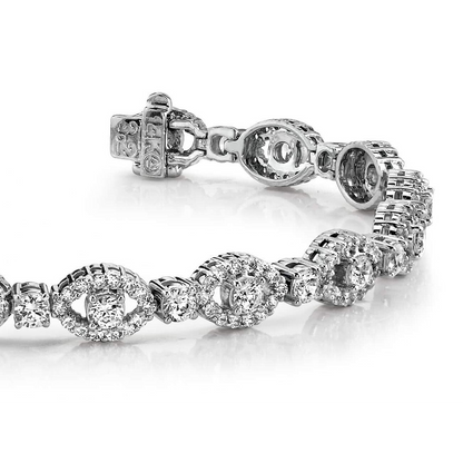 12.50 Carats Round Carats Lab Grown Diamonds Almond Link Bracelet White Gold 14K