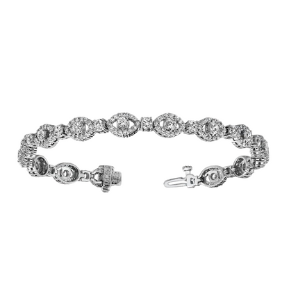 12.50 Carats Round Carats Lab Grown Diamonds Almond Link Bracelet White Gold 14K