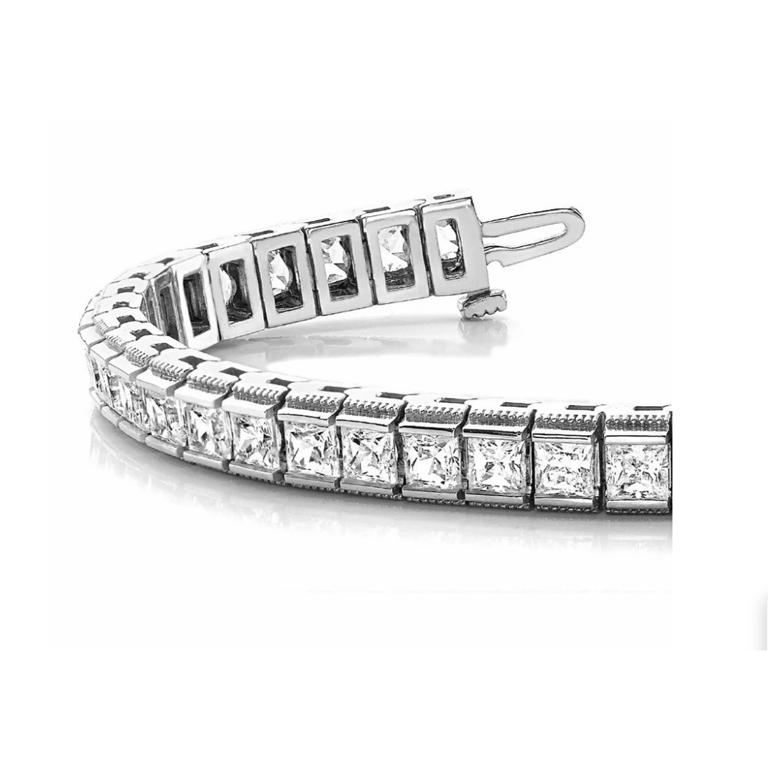 12.60 Carats Sparkling Princess Cut Lab Grown Diamonds Tennis Bracelet WG 10K