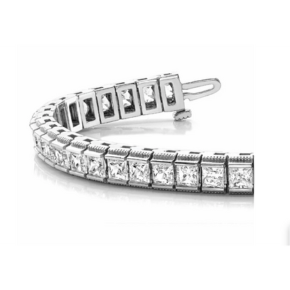 12.60 Carats Sparkling Princess Cut Lab Grown Diamonds Tennis Bracelet WG 10K