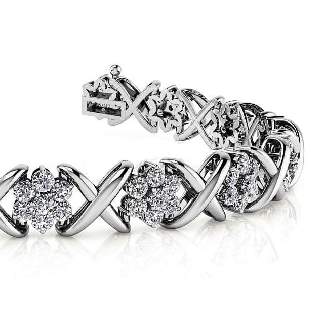12.60 Ct Round Lab Grown Diamond Stylized X Flower Bracelet Gold 10K