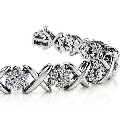 12.60 Ct Round Lab Grown Diamond Stylized X Flower Bracelet Gold 10K