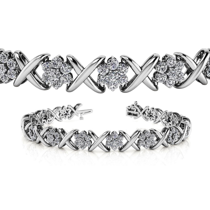 12.60 Ct Round Lab Grown Diamond Stylized X Flower Bracelet Gold 10K