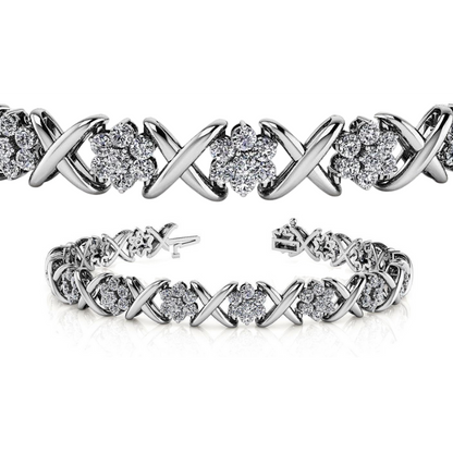 12.60 Ct Round Lab Grown Diamond Stylized X Flower Bracelet Gold 10K