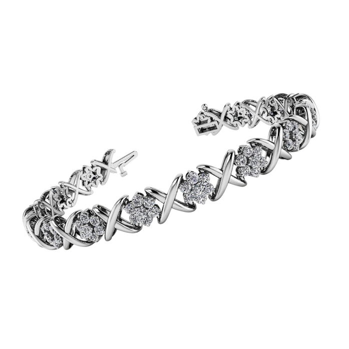 12.60 Ct Round Lab Grown Diamond Stylized X Flower Bracelet Gold 10K