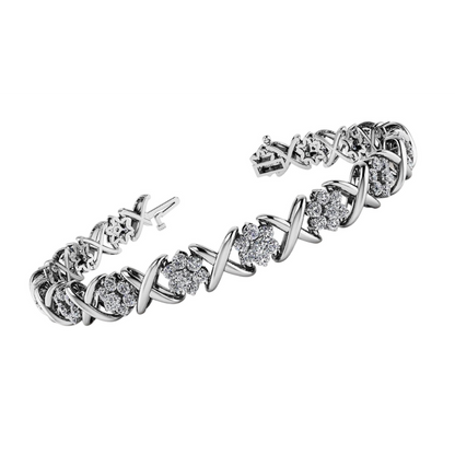 12.60 Ct Round Lab Grown Diamond Stylized X Flower Bracelet Gold 10K