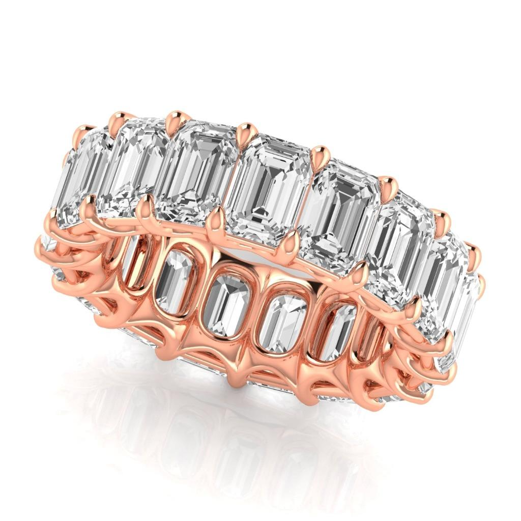 12.75 Ct Emerald Diamonds Rose Gold Eternity Band Lab Grown 14K Jewelry
