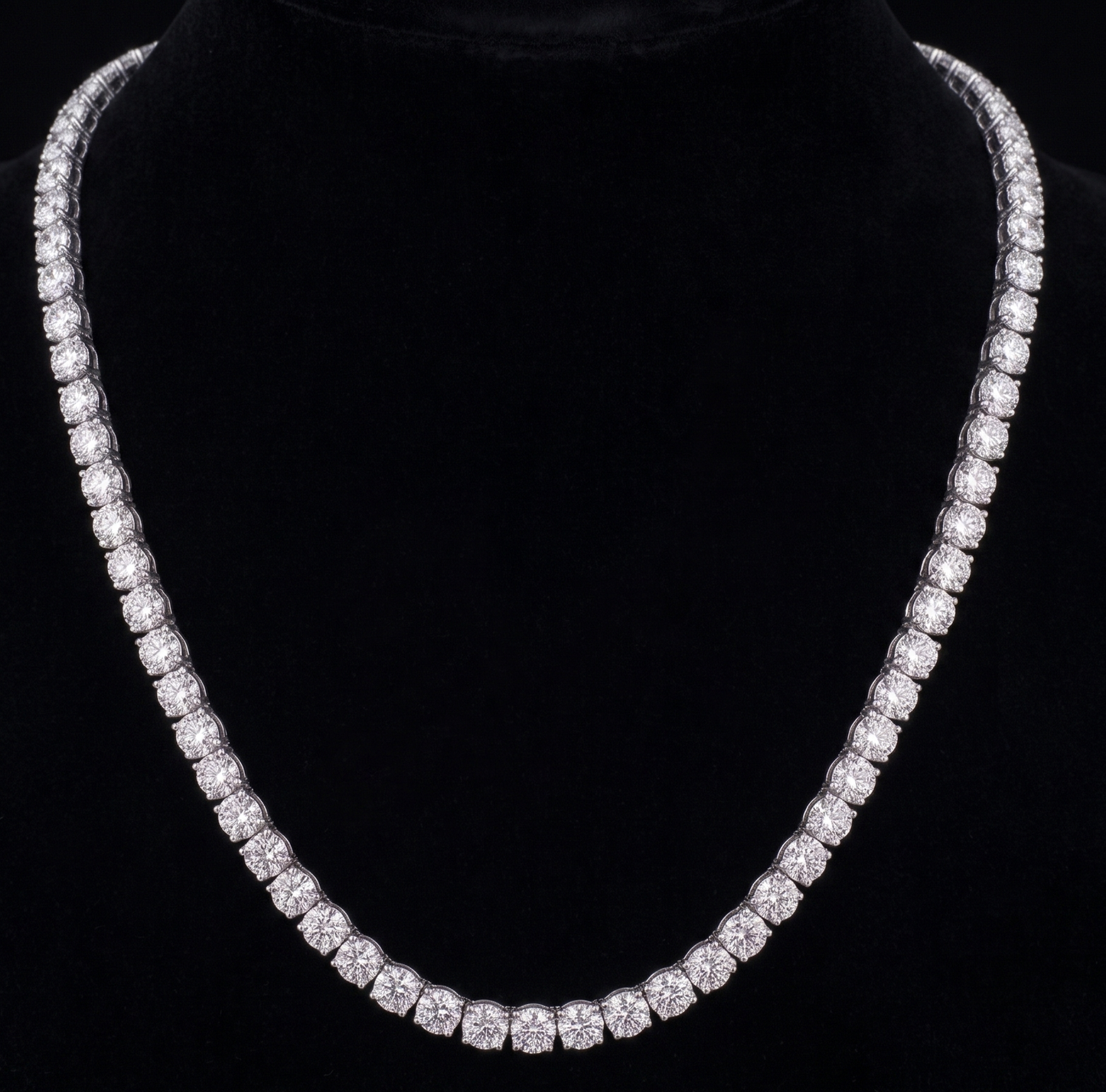 12 Carat Lab Grown Tennis Necklace 18 Inch Chain White Gold 14K