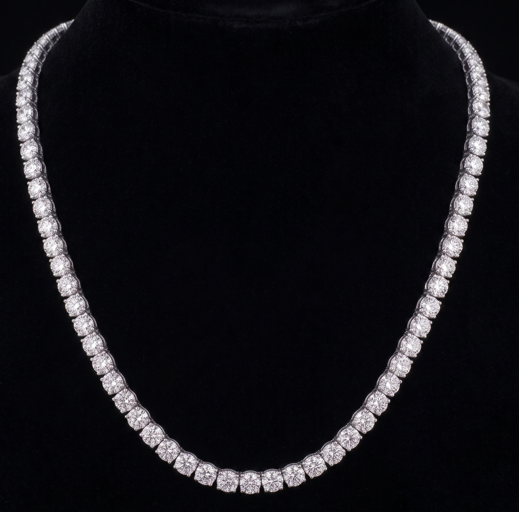 12 Carat Lab Grown Tennis Necklace 18 Inch Chain White Gold 14K