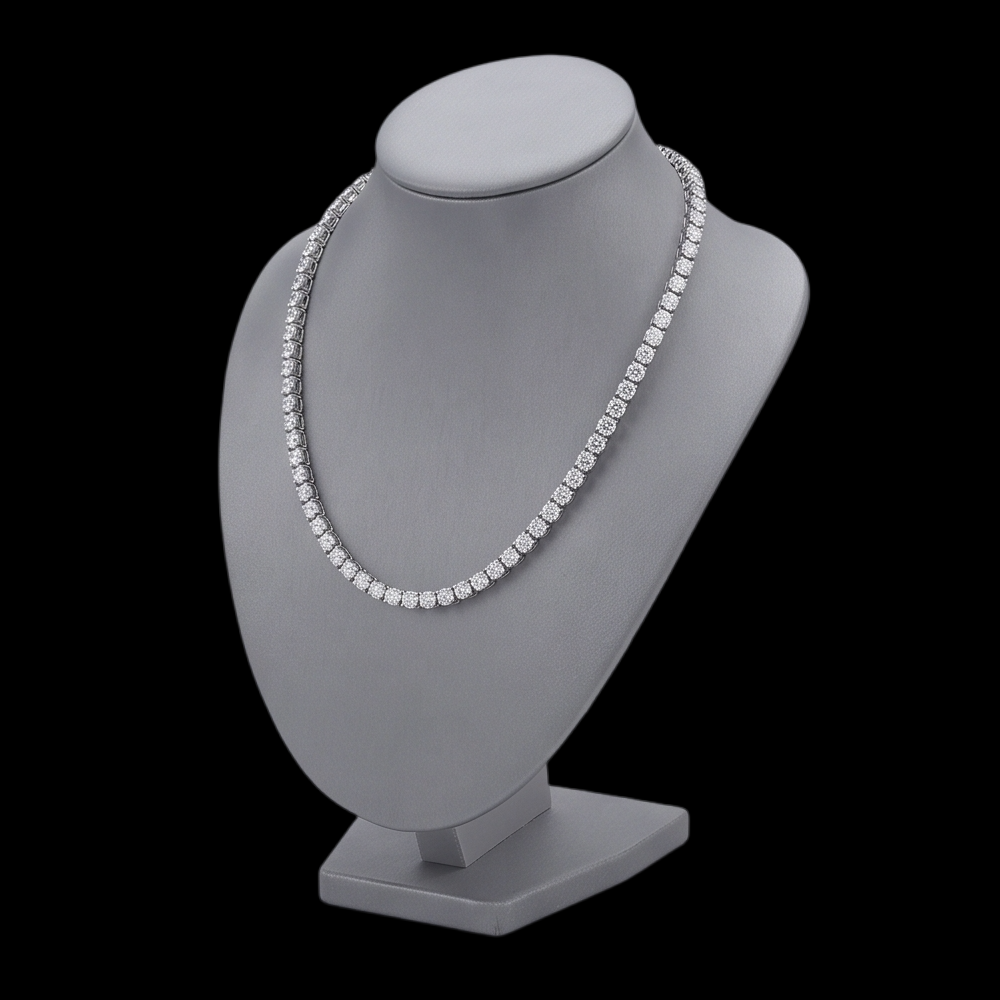 12 Carat Lab Grown Tennis Necklace 18 Inch Chain White Gold 14K