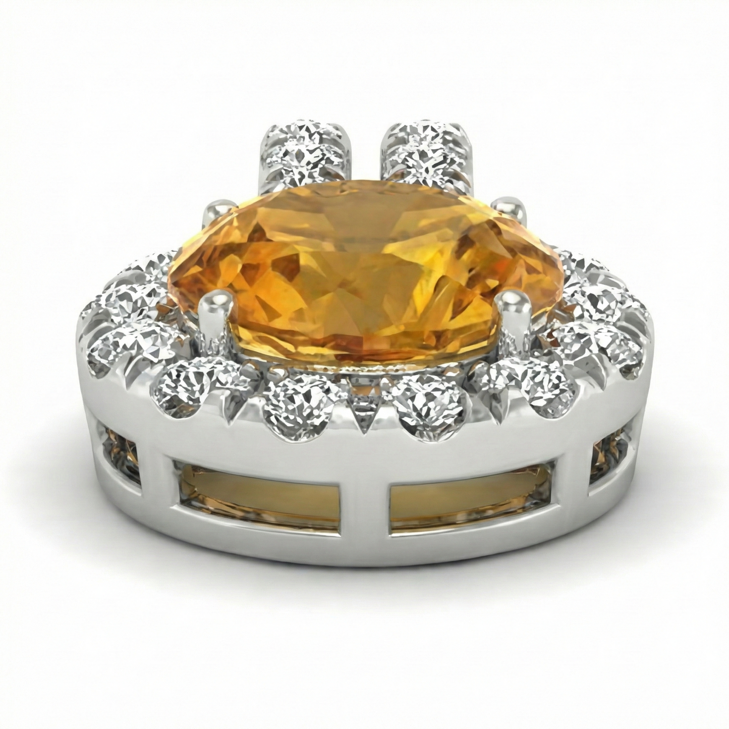 12 Ct Round Madeira Citrine With Natural Earth Mined Diamonds Pendant Necklace White Gold