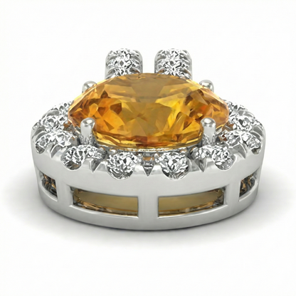 12 Ct Round Madeira Citrine With Natural Earth Mined Diamonds Pendant Necklace White Gold
