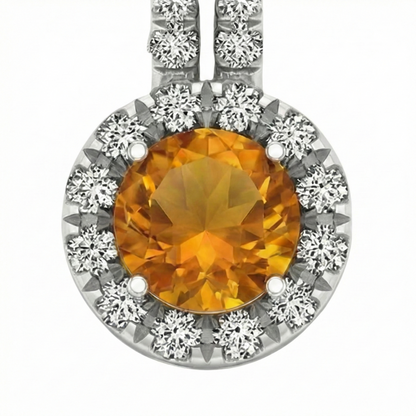 12 Ct Round Madeira Citrine With Natural Earth Mined Diamonds Pendant Necklace White Gold