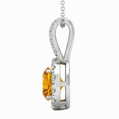 12 Ct Round Madeira Citrine With Natural Earth Mined Diamonds Pendant Necklace White Gold