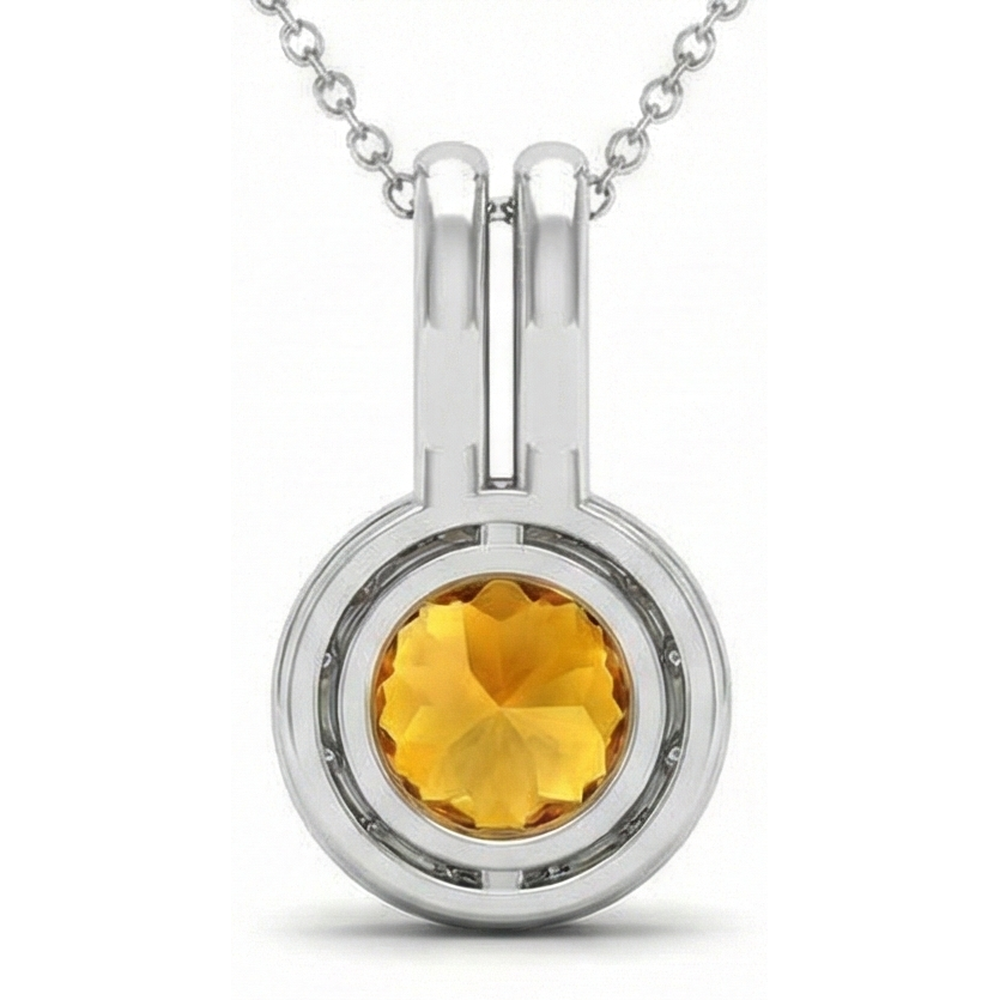 12 Ct Round Madeira Citrine With Natural Earth Mined Diamonds Pendant Necklace White Gold