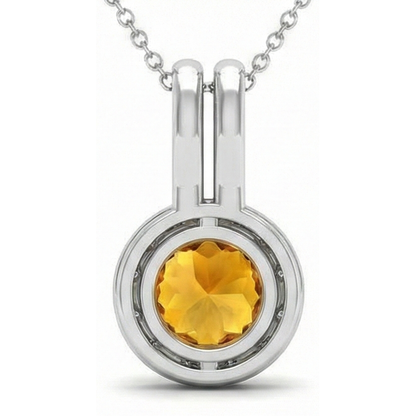 12 Ct Round Madeira Citrine With Natural Earth Mined Diamonds Pendant Necklace White Gold