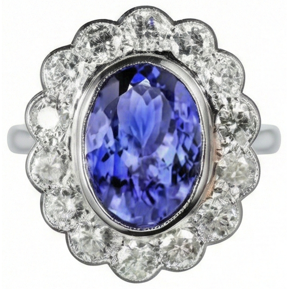 Natural Real ( Not Lab Grown )  12ct Tanzanite Halo Cocktail Ring