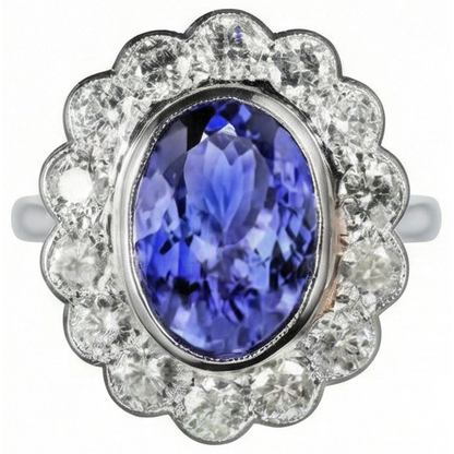 Natural Real ( Not Lab Grown )  12ct Tanzanite Halo Cocktail Ring