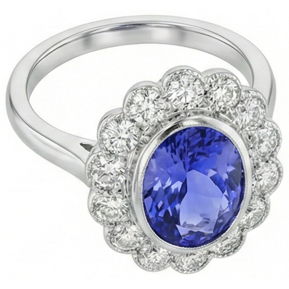 Natural Real ( Not Lab Grown )  12ct Tanzanite Halo Cocktail Ring