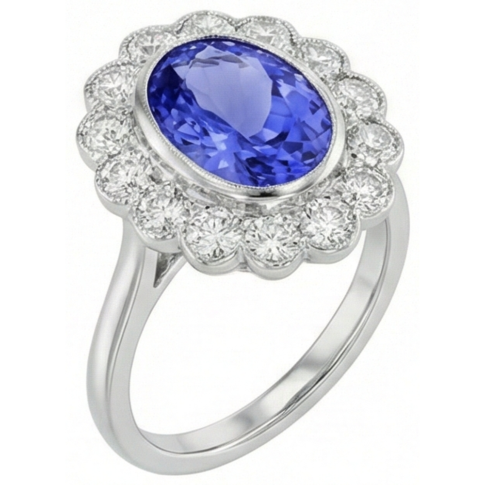 Natural Real ( Not Lab Grown )  12ct Tanzanite Halo Cocktail Ring