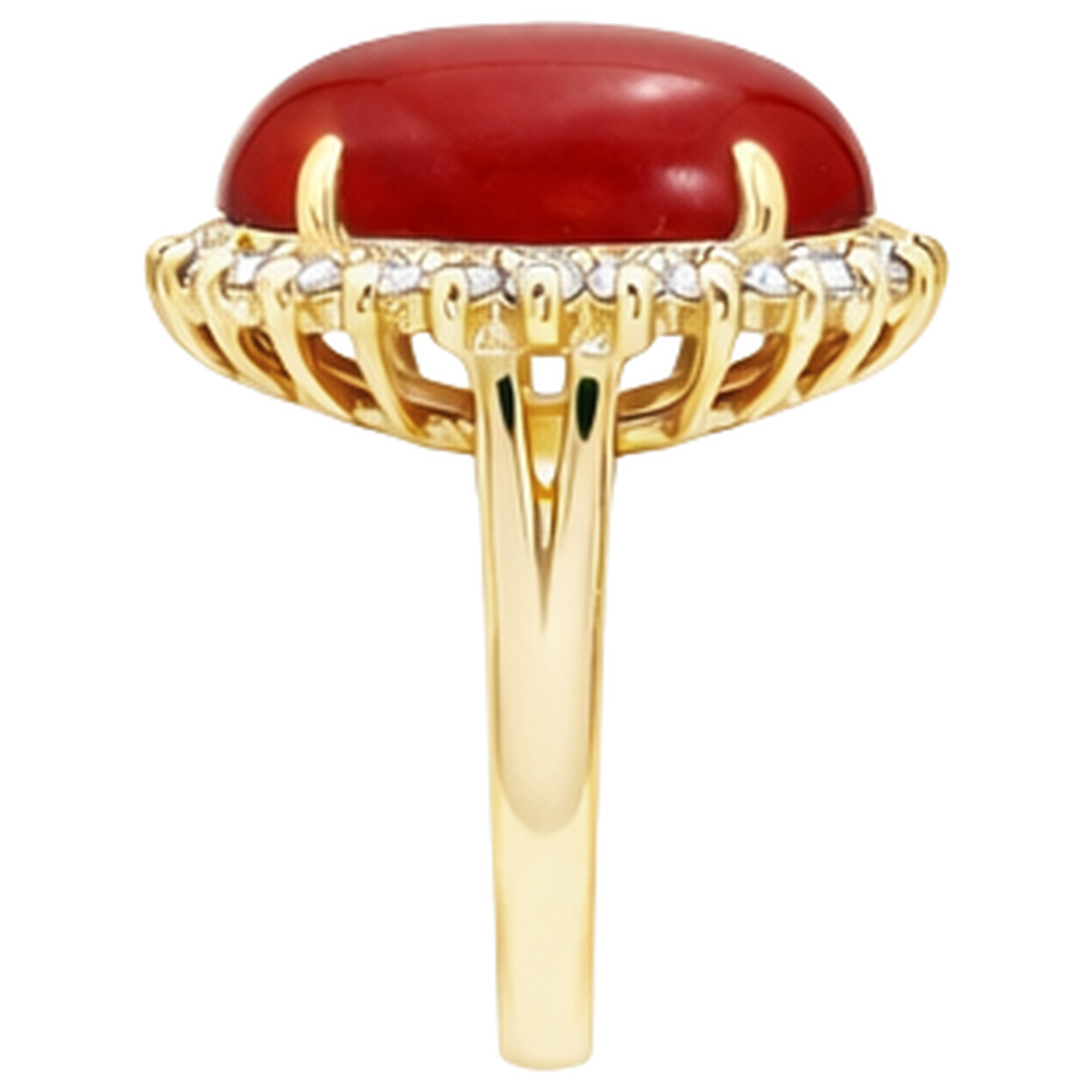 13.25 Ct Solitaire With Accent Red Coral With Natural Earth Mined Diamonds Yellow Gold