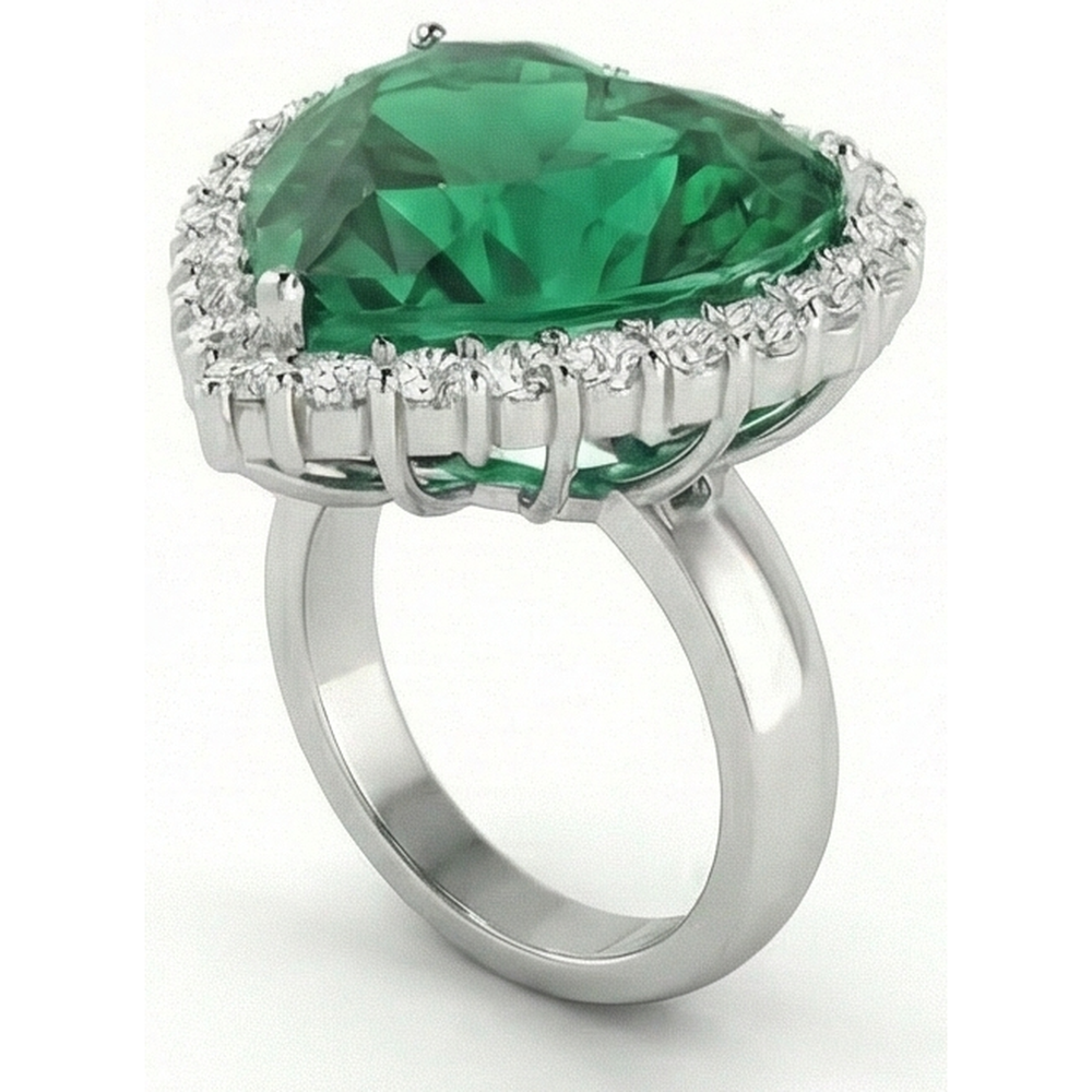 13 Carats Heart Shaped Green Emerald GIA With Natural Earth Mined Diamond Wedding Ring 14K
