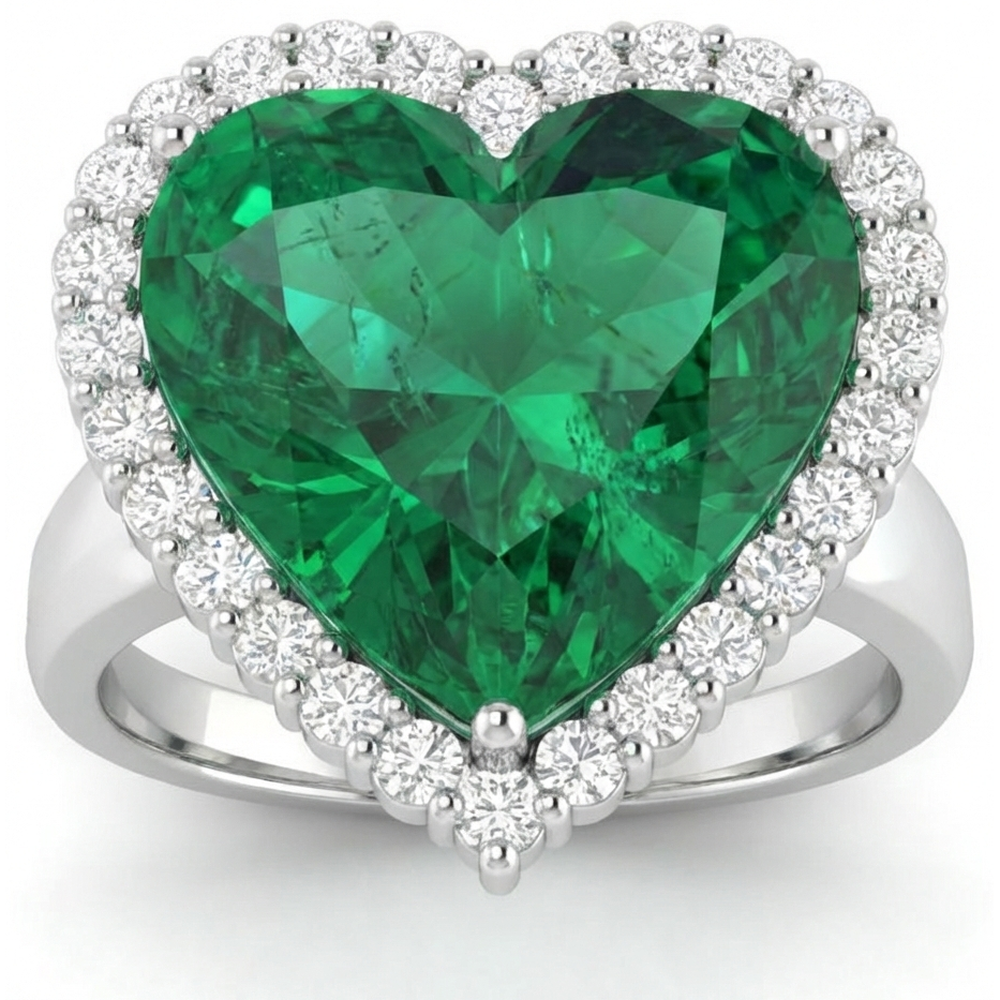13 Carats Heart Shaped Green Emerald GIA With Natural Earth Mined Diamond Wedding Ring 14K