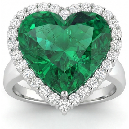 13 Carats Heart Shaped Green Emerald GIA With Natural Earth Mined Diamond Wedding Ring 14K