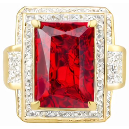 13 Ct Big Emerald Cut Red Aaa Men's Ruby IGI CERTIFIED Ring With Diamond Yellow Gold 14K
