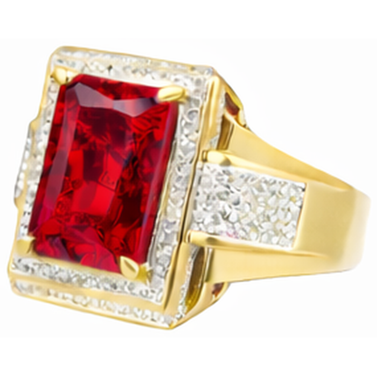 13 Ct Big Emerald Cut Red Aaa Men's Ruby IGI CERTIFIED Ring With Diamond Yellow Gold 14K