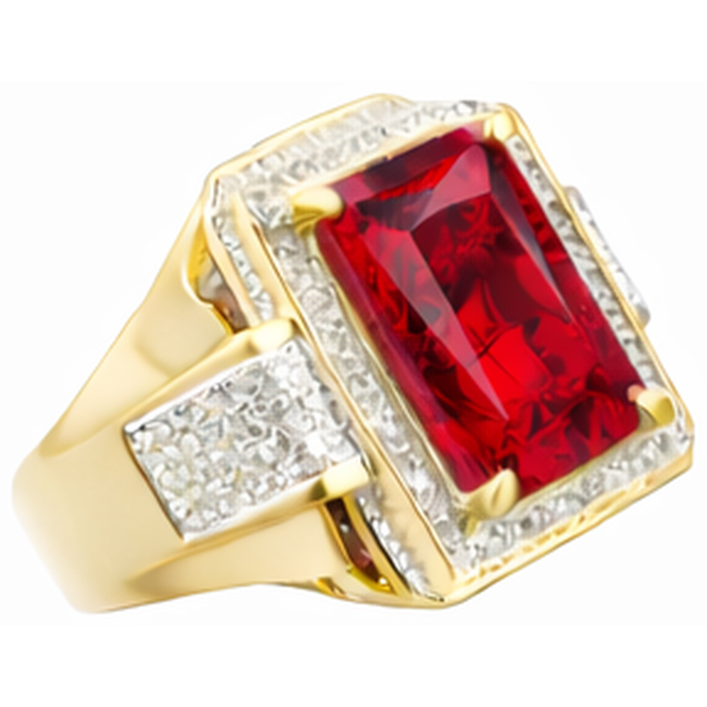 13 Ct Big Emerald Cut Red Aaa Men's Ruby IGI CERTIFIED Ring With Diamond Yellow Gold 14K