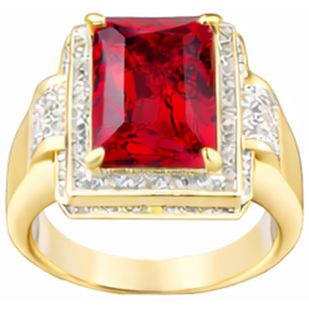 13 Ct Big Emerald Cut Red Aaa Men's Ruby IGI CERTIFIED Ring With Diamond Yellow Gold 14K