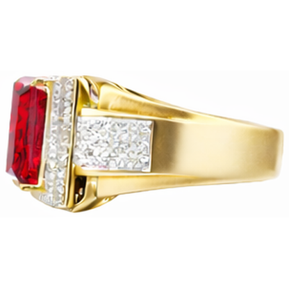 13 Ct Big Emerald Cut Red Aaa Men's Ruby IGI CERTIFIED Ring With Diamond Yellow Gold 14K