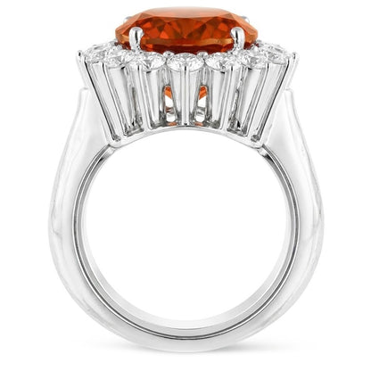 13 Ct Oval Mandarin Garnet With Round Natural Earth Mined Diamonds Ring White Gold