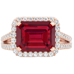 13 Ct Red Ruby IGI CERTIFIED Emerald Cut With Diamond Wedding Ring 14K Rose Gold