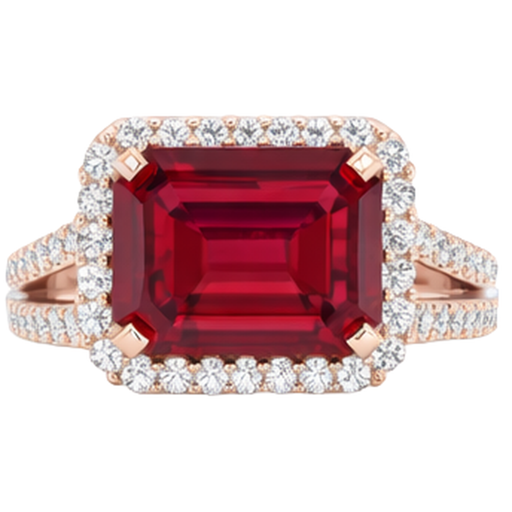 13 Ct Red Ruby IGI CERTIFIED Emerald Cut With Diamond Wedding Ring 14K Rose Gold