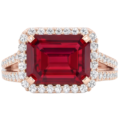 13 Ct Red Ruby IGI CERTIFIED Emerald Cut With Diamond Wedding Ring 14K Rose Gold