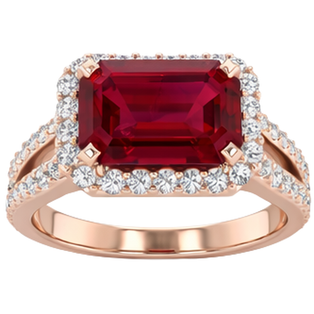 13 Ct Red Ruby IGI CERTIFIED Emerald Cut With Diamond Wedding Ring 14K Rose Gold