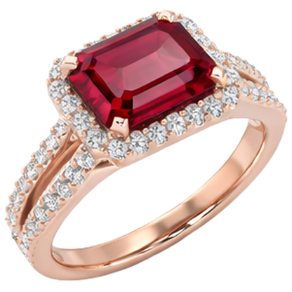 13 Ct Red Ruby IGI CERTIFIED Emerald Cut With Diamond Wedding Ring 14K Rose Gold