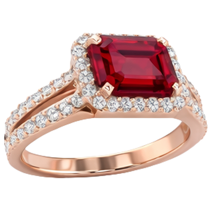 13 Ct Red Ruby IGI CERTIFIED Emerald Cut With Diamond Wedding Ring 14K Rose Gold