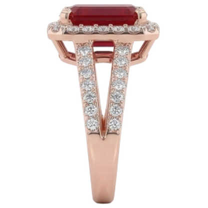 13 Ct Red Ruby IGI CERTIFIED Emerald Cut With Diamond Wedding Ring 14K Rose Gold