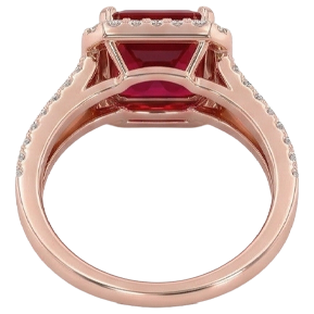 13 Ct Red Ruby IGI CERTIFIED Emerald Cut With Diamond Wedding Ring 14K Rose Gold