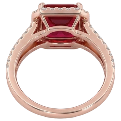 13 Ct Red Ruby IGI CERTIFIED Emerald Cut With Diamond Wedding Ring 14K Rose Gold