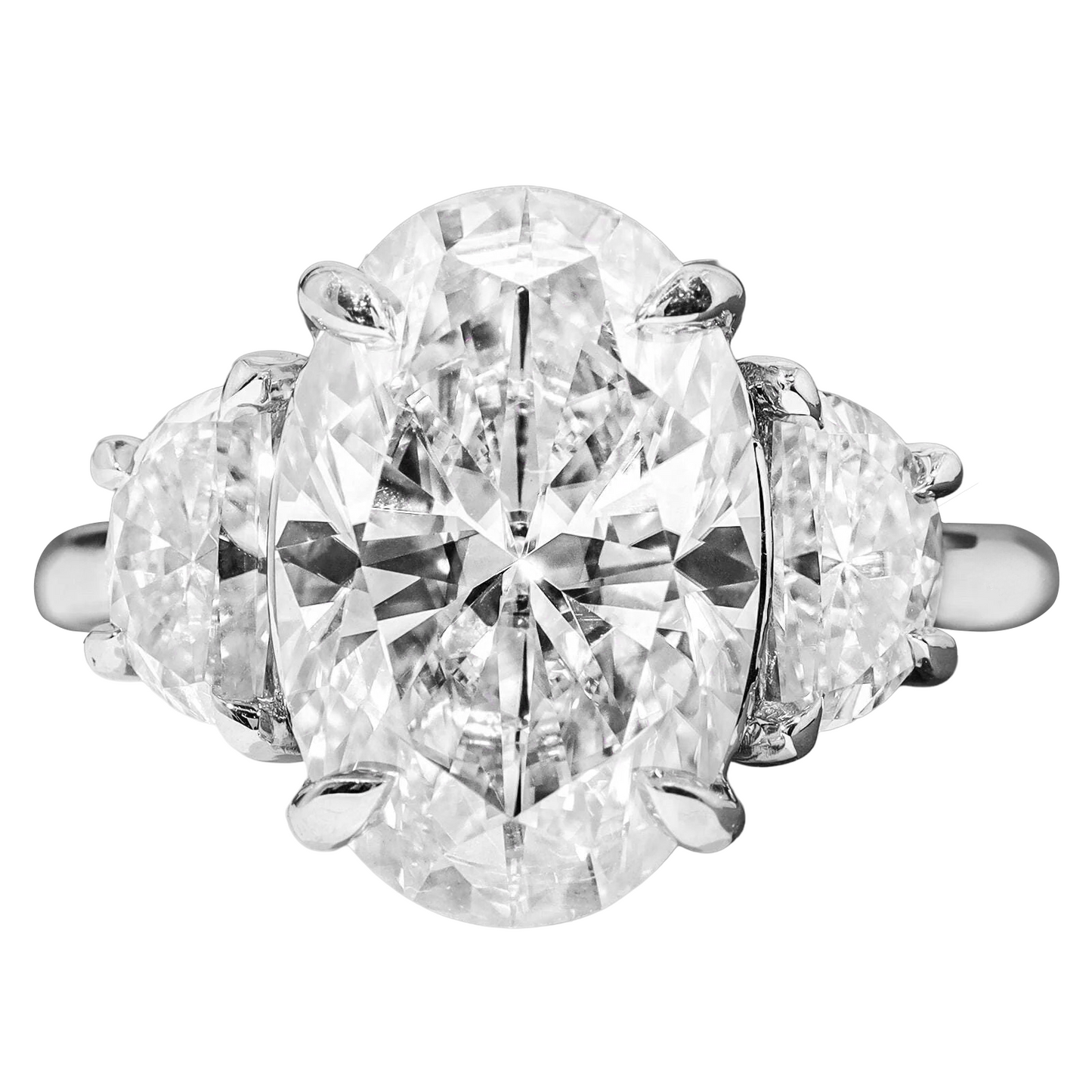 13 Carats Huge Oval Lab Grown Diamonds Three Stone Wedding Ring White Gold 14K