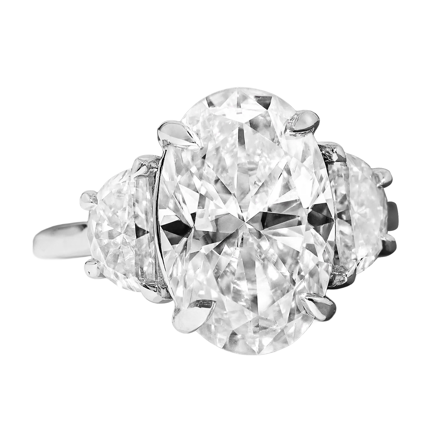 13 Carats Huge Oval Lab Grown Diamonds Three Stone Wedding Ring White Gold 14K