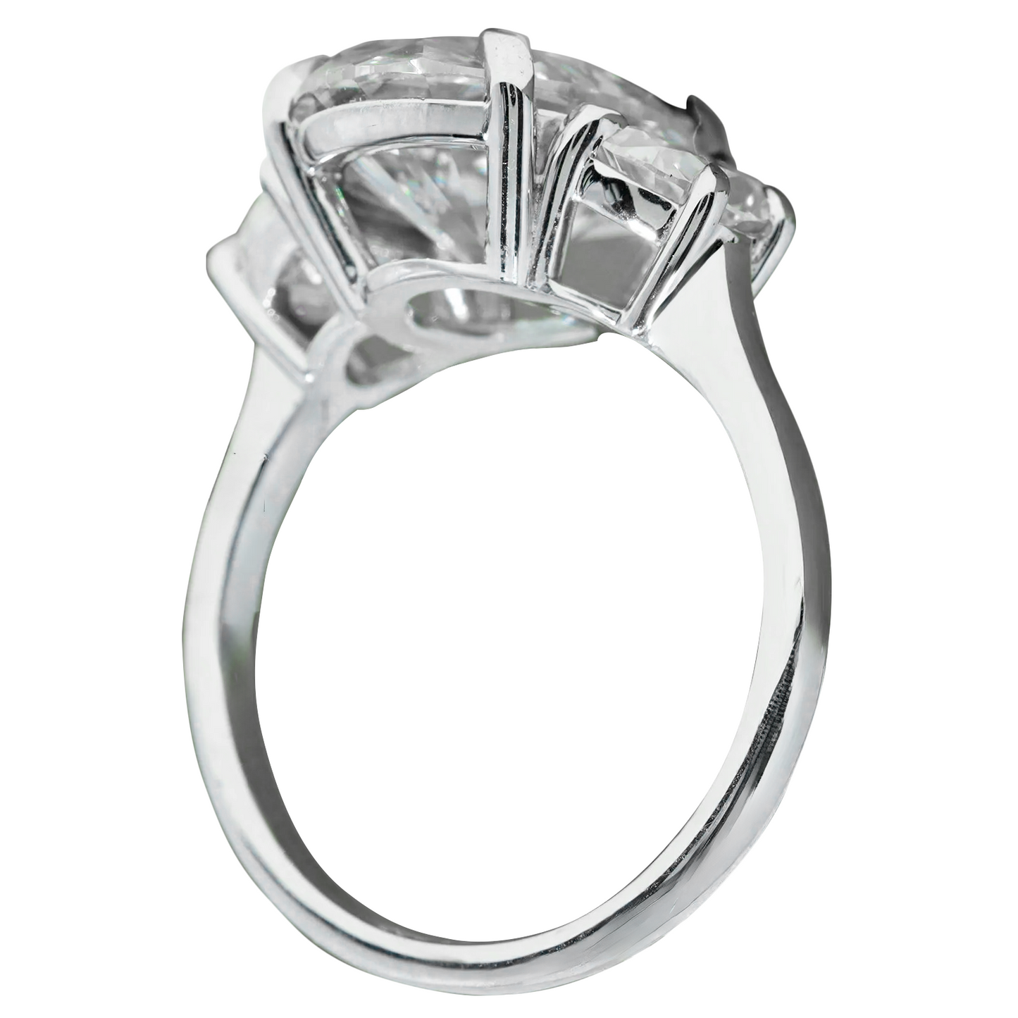 13 Carats Huge Oval Lab Grown Diamonds Three Stone Wedding Ring White Gold 14K