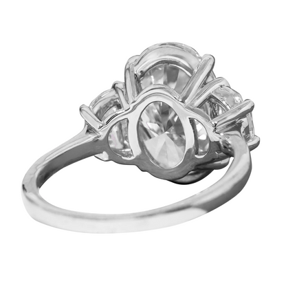 13 Carats Huge Oval Lab Grown Diamonds Three Stone Wedding Ring White Gold 14K