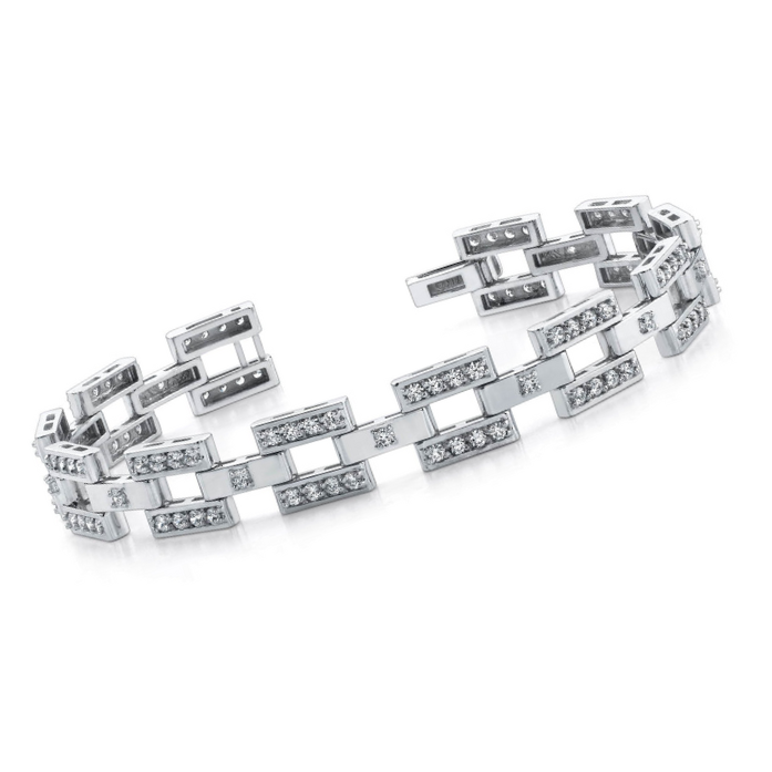 13 Ct Round Cut Natural Earth Mined Diamonds Checkerboard Bracelet White Gold 14K