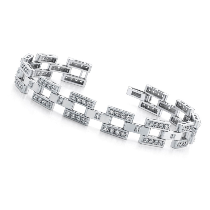 13 Ct Round Cut Natural Earth Mined Diamonds Checkerboard Bracelet White Gold 14K
