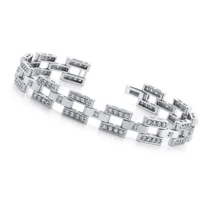 13 Ct Round Cut Natural Earth Mined Diamonds Checkerboard Bracelet White Gold 14K